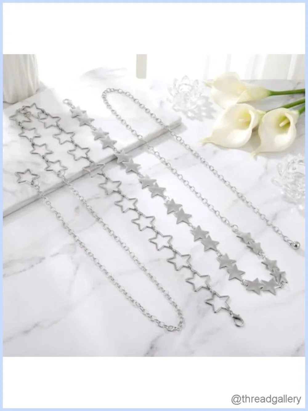 2PCS Star Waist Chain Belt Adjustable Metal Y2K Silver Belt Chain for Women